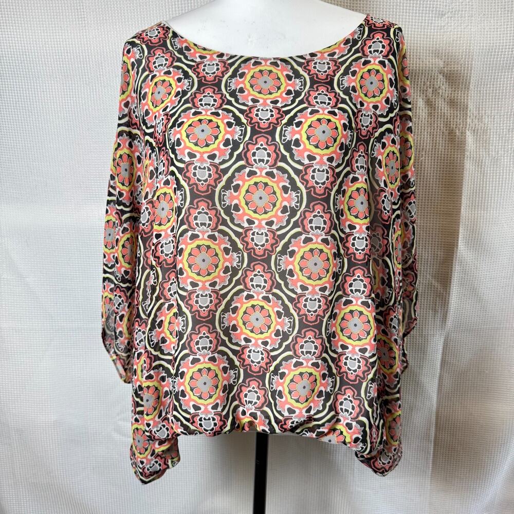 Vince Camuto Top Boho Chiffon Lined Kimono Womens Sz XL Colorful Paisley Beachy